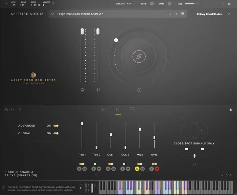 Spitfire Audio Abbey Road Orchestra: High Percussion Professional interface