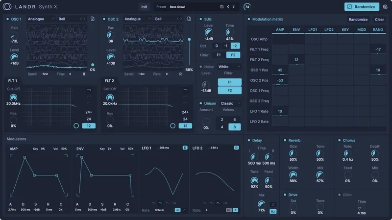 LANDR Synth X interface