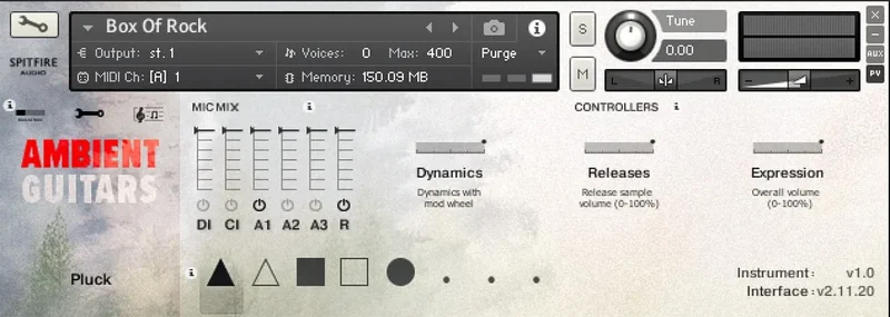Spitfire Audio Ambient Guitars interface
