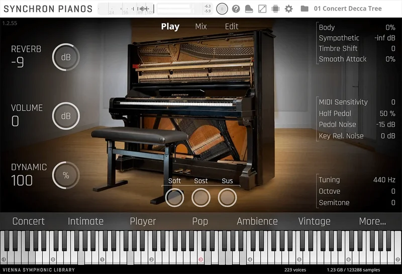 VSL Synchron Pianos: German Upright 1904 interface