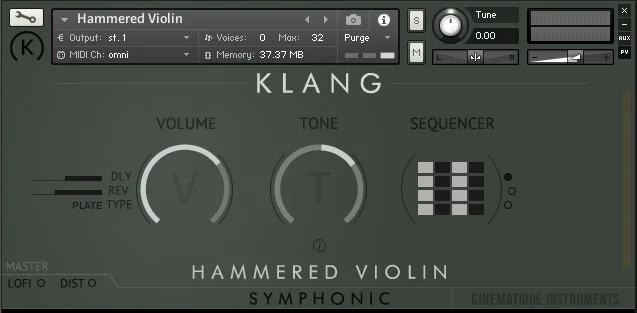 KLANG SYMPHONIC: Hammered Violin interface