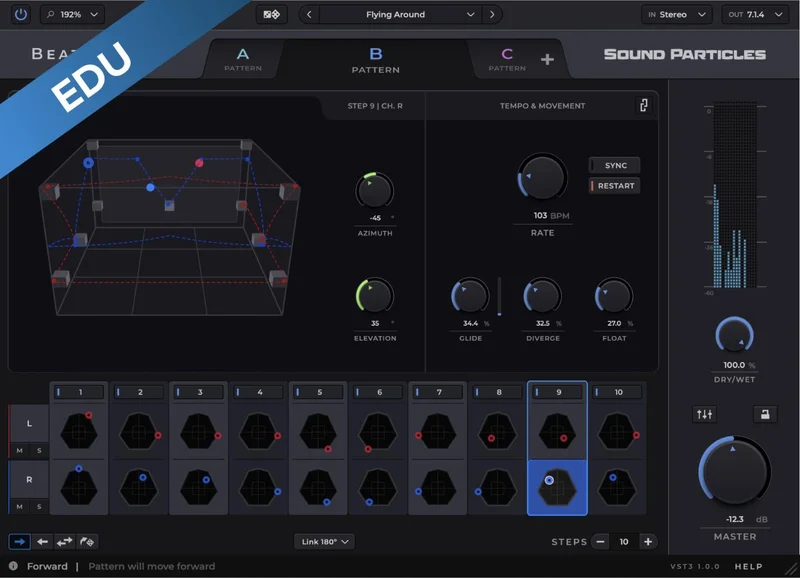Sound Particles Beat Panner Educational Version interface