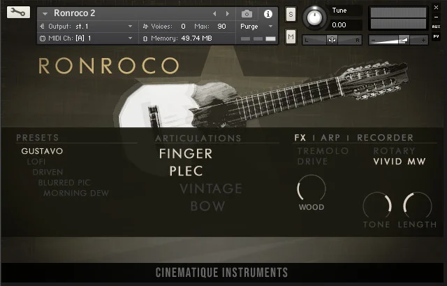 Cinematique Instruments Ronroco v2 interface