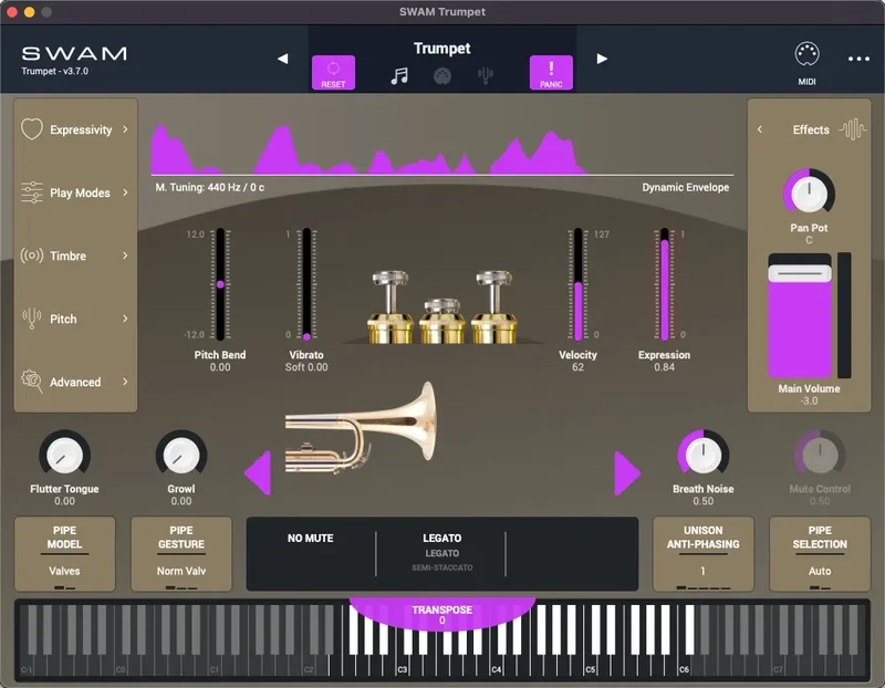 Audio Modeling SWAM Solo Trumpets interface
