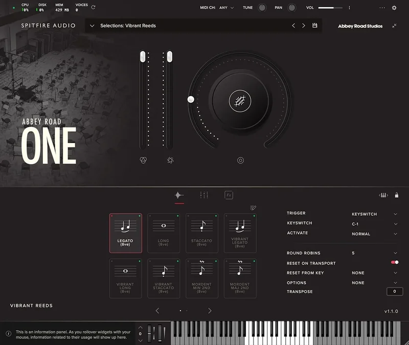 Spitfire Audio Abbey Road One: Vibrant Reeds interface