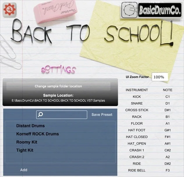 BasicDrumCo. Back To School 1.0 interface