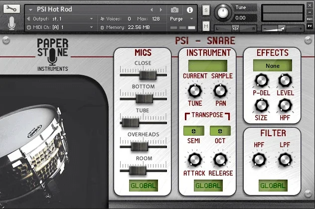 Paper Stone Instruments PSI Snare Kontakt Library interface