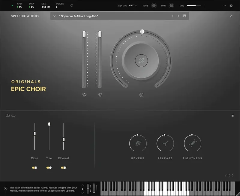 Spitfire Audio Originals Epic Choir interface