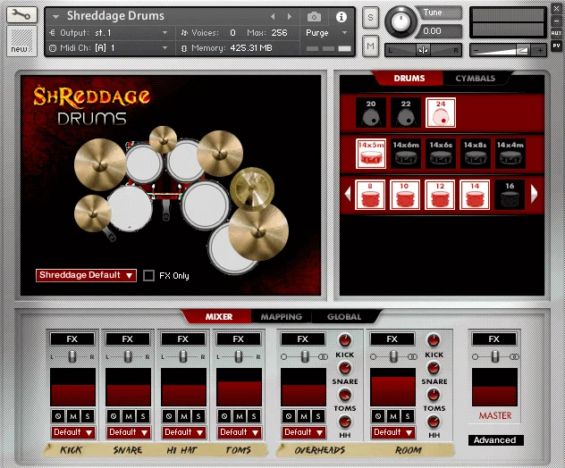 Impact Soundworks Shreddage Drums interface