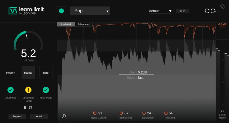 Sonible learn:limit interface