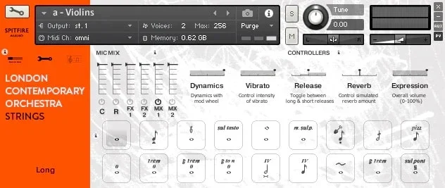 Spitfire Audio London Contemporary Orchestra Strings interface