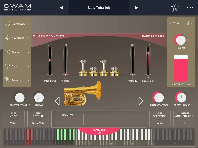 Audio Modeling SWAM Horns and Tubas interface