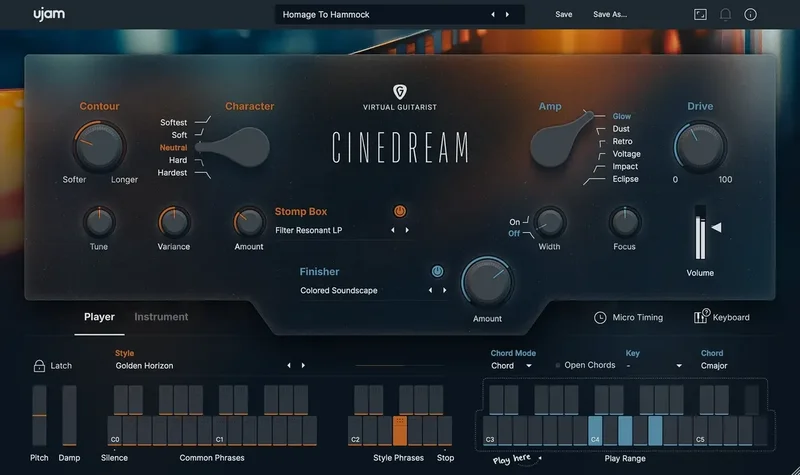 UJAM Virtual Guitarist CINEDREAM Loyalty Crossgrade interface