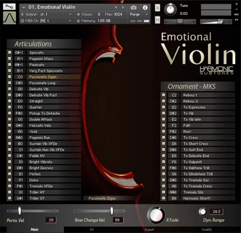 Best Service Emotional Violin interface
