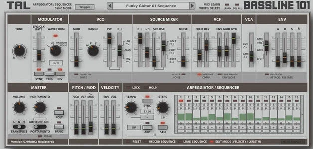 Initial Audio TAL BassLine-101 interface