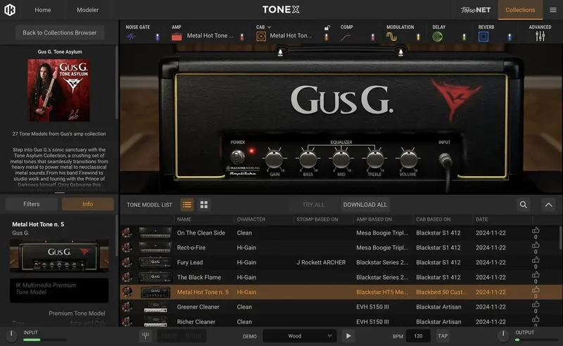 IK Multimedia Gus G. Tone Asylum Tonex Signature Collection interface