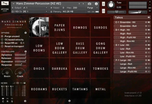 Spitfire Audio Hans Zimmer Percussion Professional interface