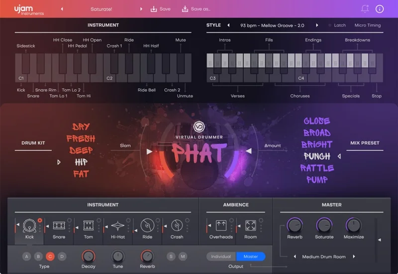 UJAM Virtual Drummer Phat 2 interface