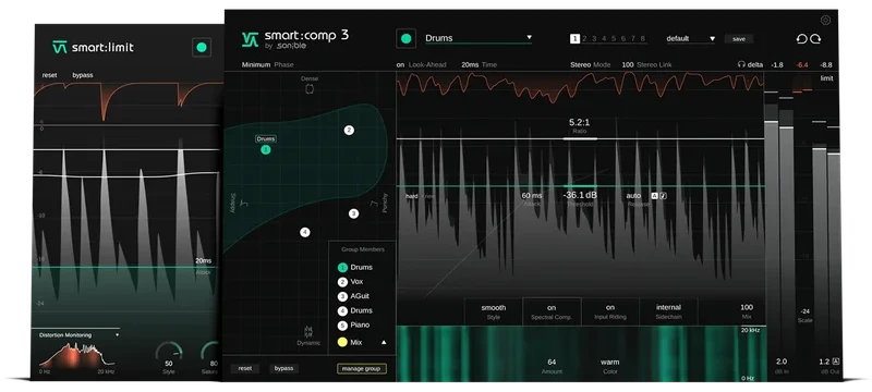 Sonible Dynamics Bundle: smart:comp 2 | smart:limit interface
