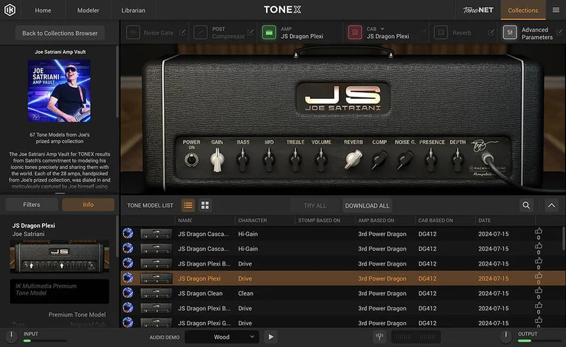 IK Multimedia Tonex Joe Satriani Amp Vault interface