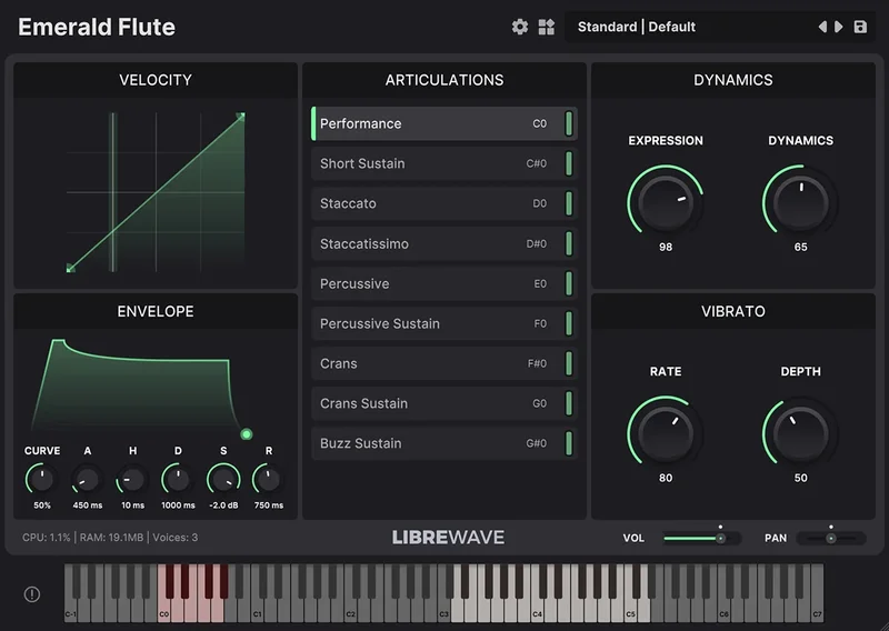 Libre Wave Emerald Flute interface