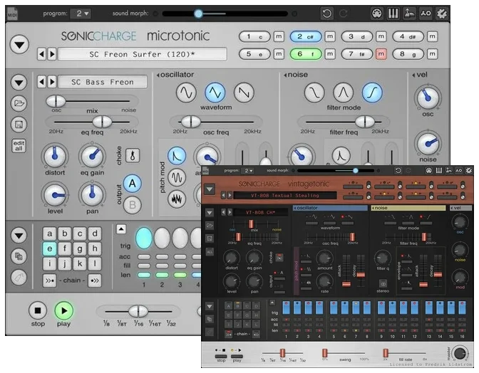 Sonic Charge Microtonic + Vintage Tonic Free interface