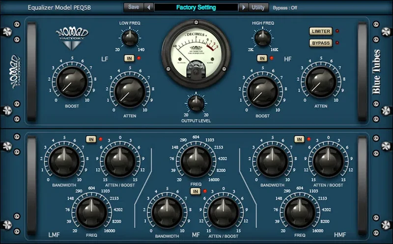 Nomad Factory Blue Tubes Equalizer PEQ5B interface