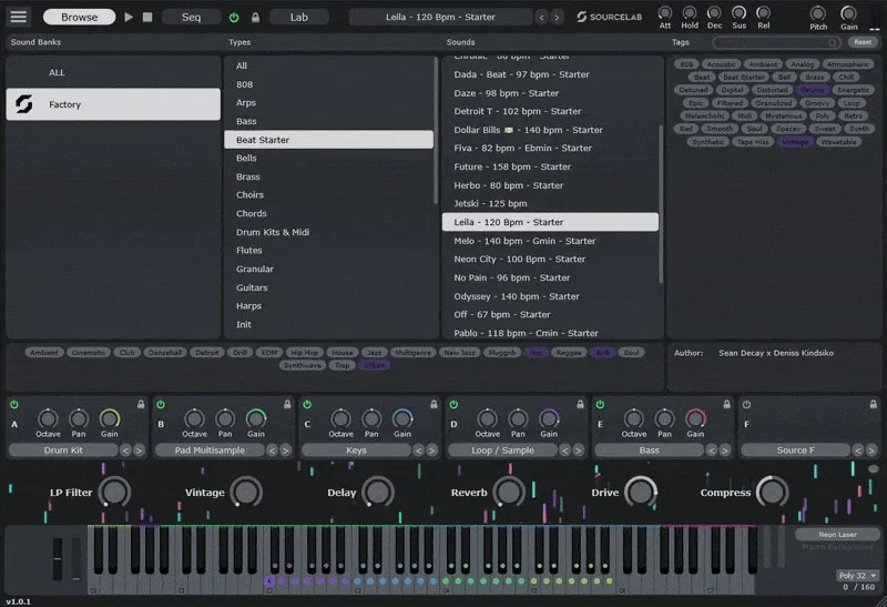 Initial Audio SourceLab interface