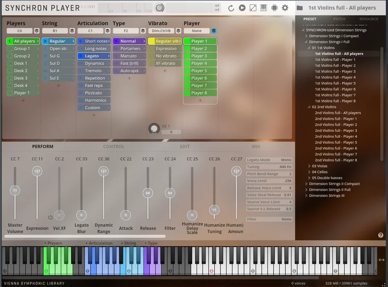 VSL Studio Dimension Strings Bundle interface