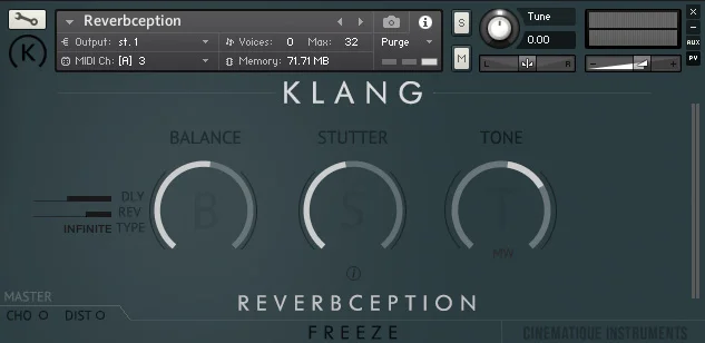KLANG FREEZE: Reverbception interface