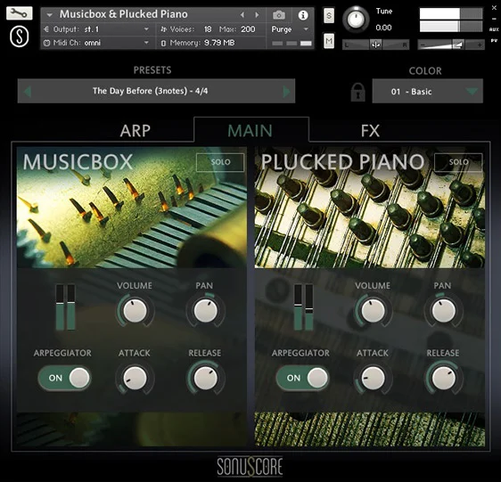 Sonuscore Origins Vol 2: Music Box & Plucked Piano interface