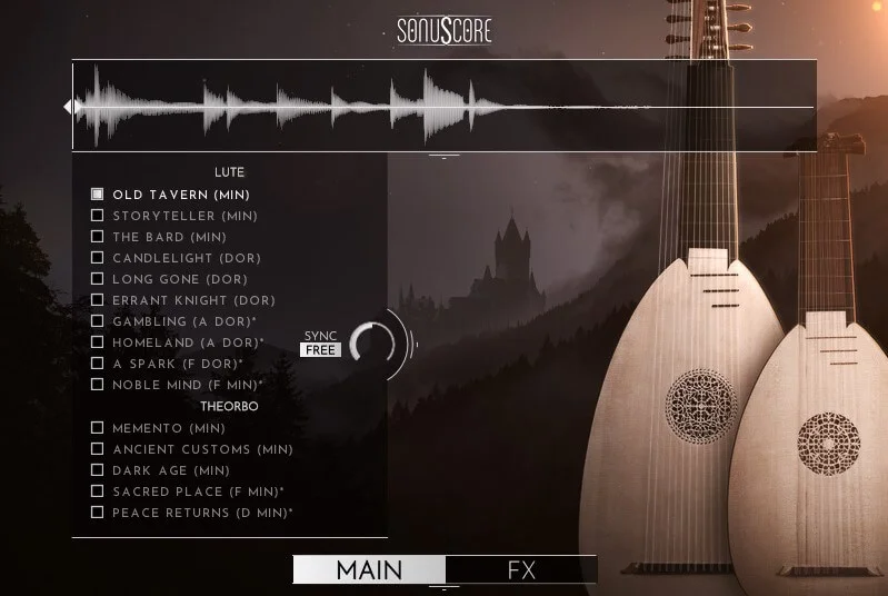 Sonuscore Medieval Phrases: Lute & Theorbo interface