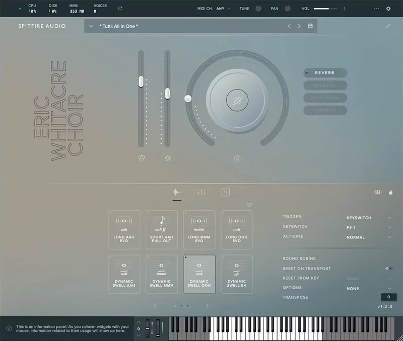 Spitfire Audio Eric Whitacre Choir interface