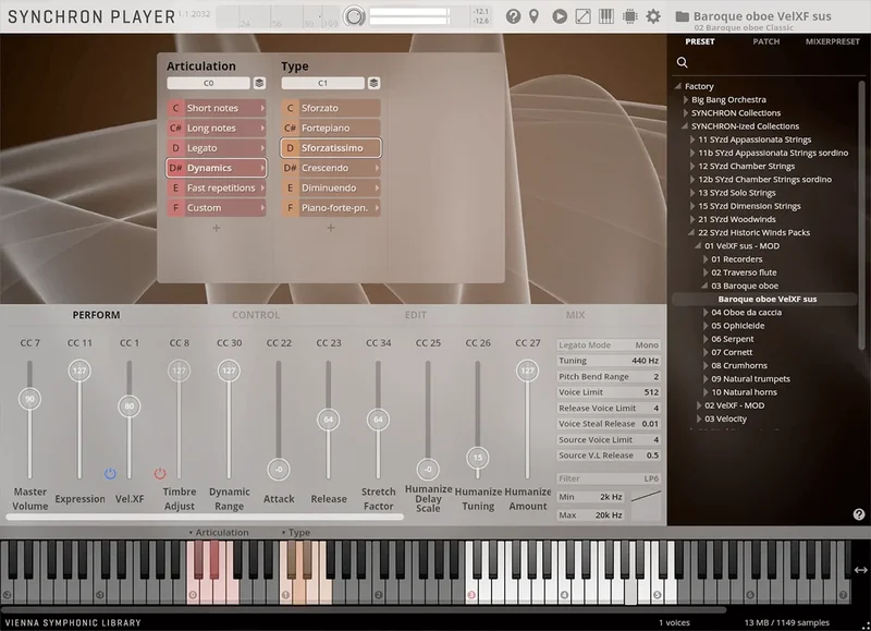 VSL Studio Baroque Oboe interface