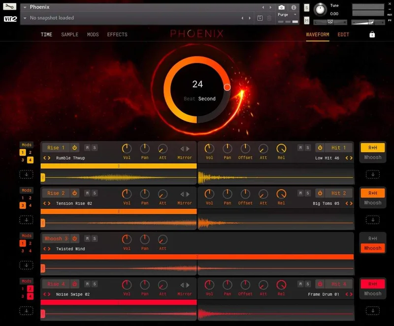 Vir2 Instruments Phoenix: Rise, Hit & Whoosh Builder interface