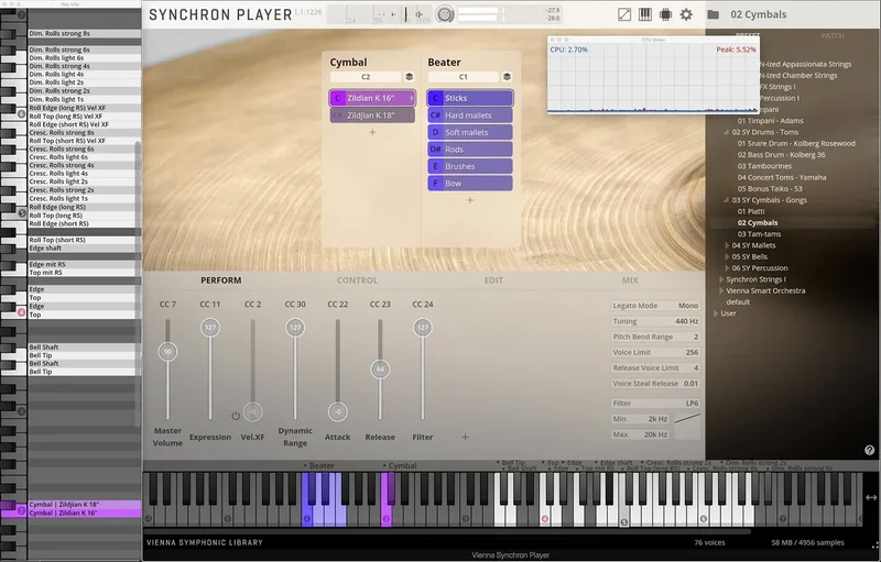 VSL Synchron Cymbals & Gongs I interface