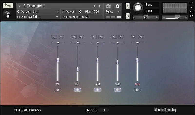 Musical Sampling Classic Brass interface