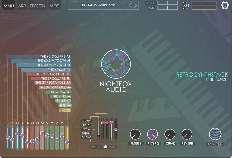 Nightfox Audio Retro Synthstack interface