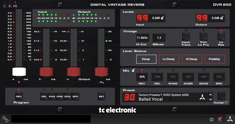 TC Electronic DVR 250 Digital Vintage Reverb interface
