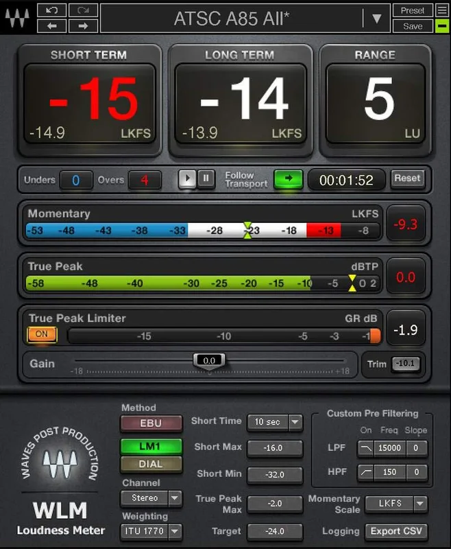 Waves WLM Plus Loudness Meter interface