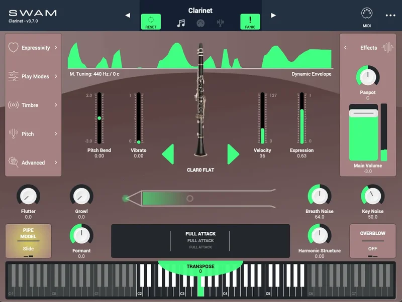 Audio Modeling SWAM Clarinets interface