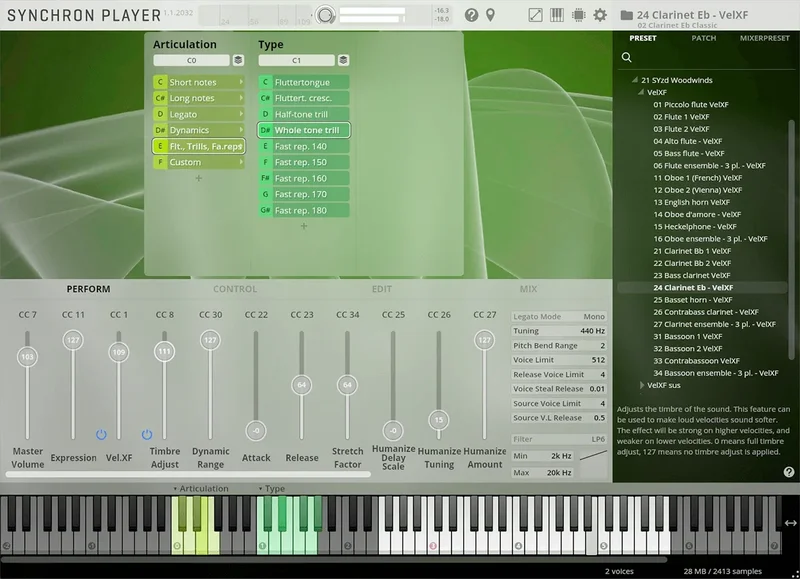 VSL Studio Clarinet (Eb) interface