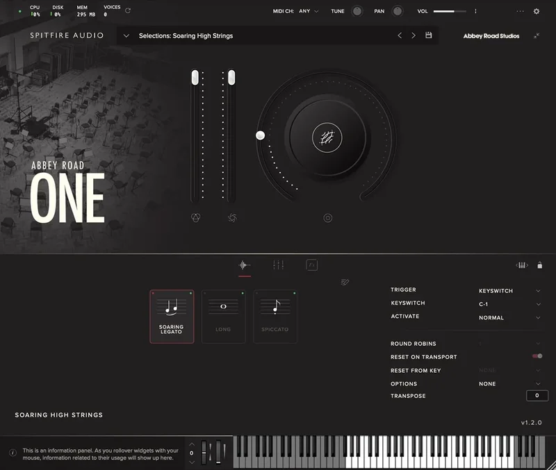 Spitfire Audio Abbey Road One: Soaring High Strings interface