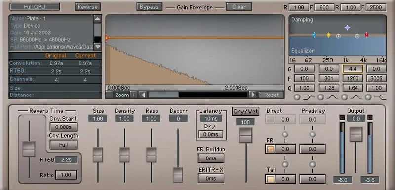Waves IR1 Convolution Reverb interface