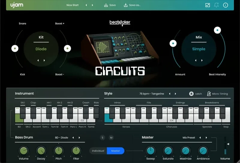 UJAM Beatmaker CIRCUITS Loyalty interface