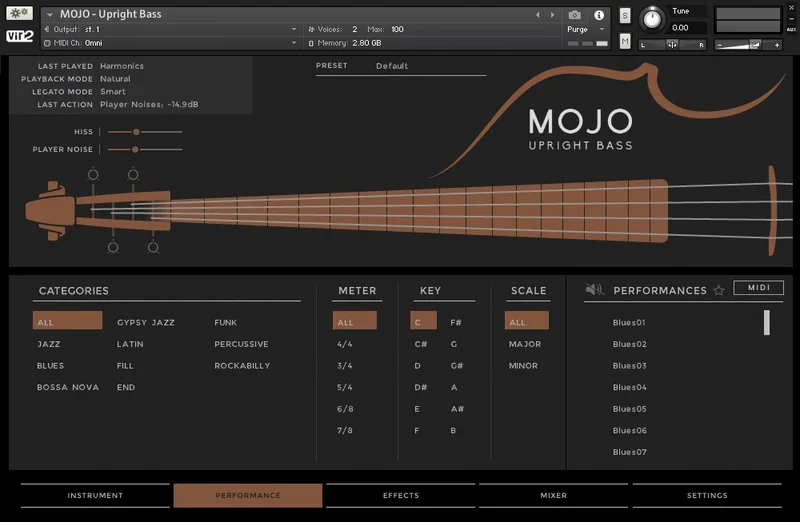 Vir2 Instruments MOJO: Upright Bass interface