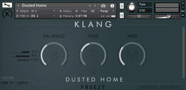 KLANG FREEZE: Dusted Home interface