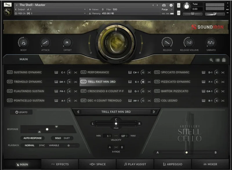 Soundiron Artillery Shell Cello interface