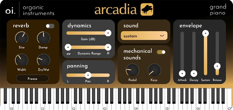 Organic Instruments Arcadia: Grand Piano interface