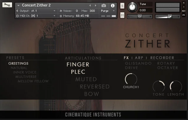 Cinematique Instruments Concert Zither v2 interface